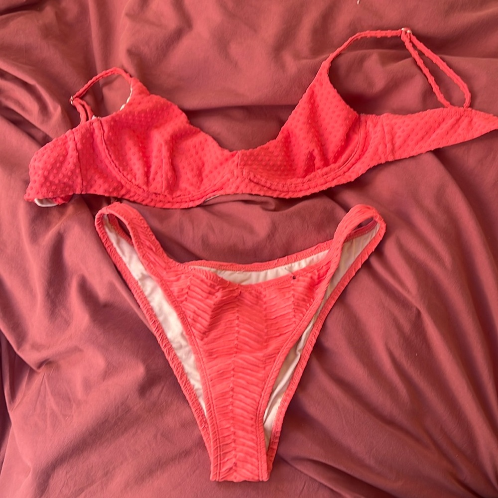 coral mismatched bikini set